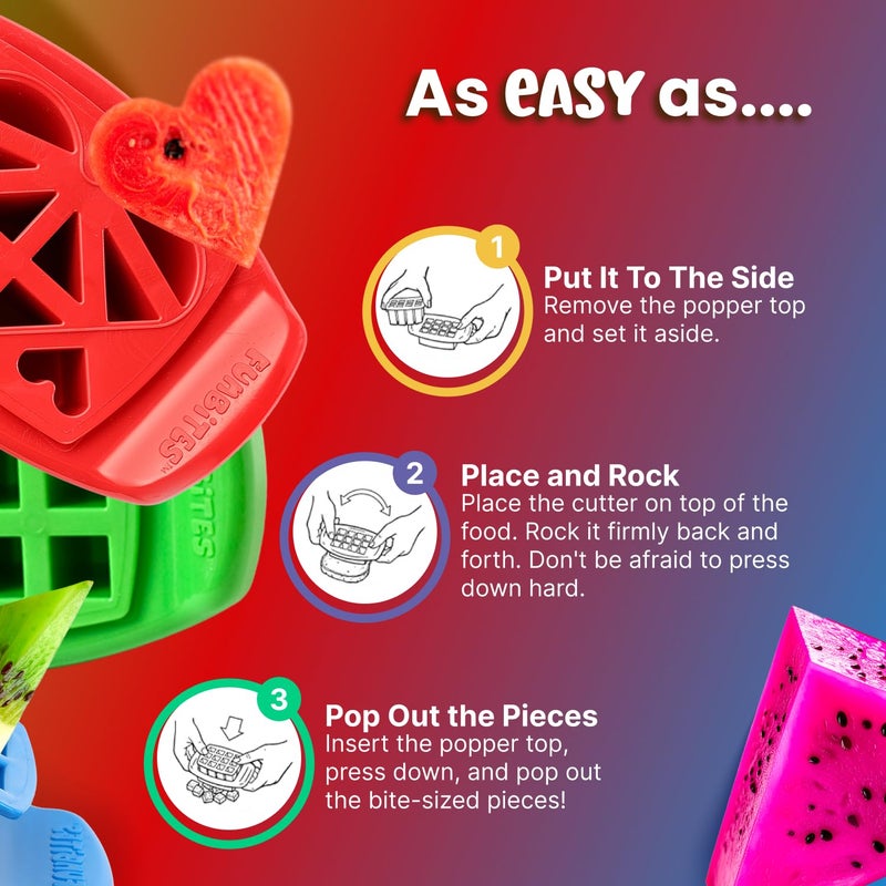 FUNBITES Sandwich Cutter for Kids Lunch, Mini Cookie Cutters, Bento Box Accessories, Cut Food into Bite-Size Shapes for Toddlers, Great for picky eaters - Green Squares/Red Hearts/Blue Triangles 3pk - Image 4